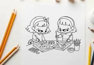 Two girls baking cookies vector illustration flat design