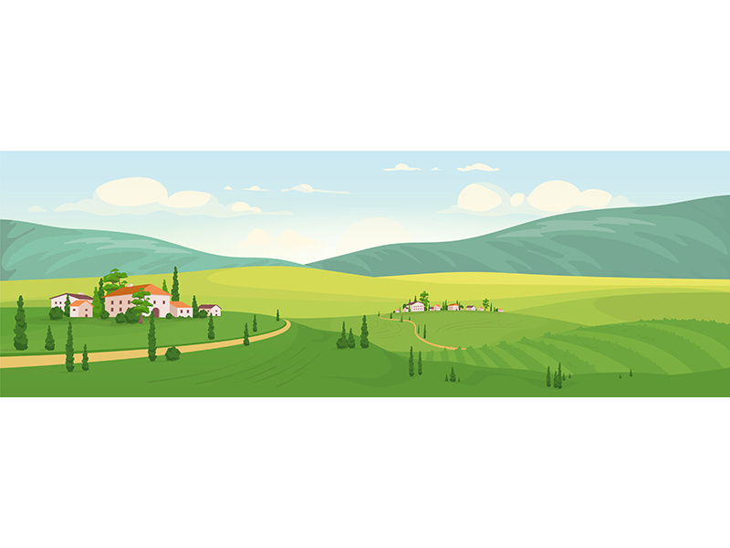 Idyllic rural scenery flat color vector illustration