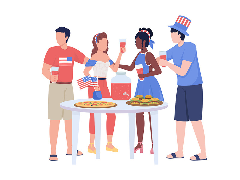 Friends celebrating Independence day semi flat color vector characters
