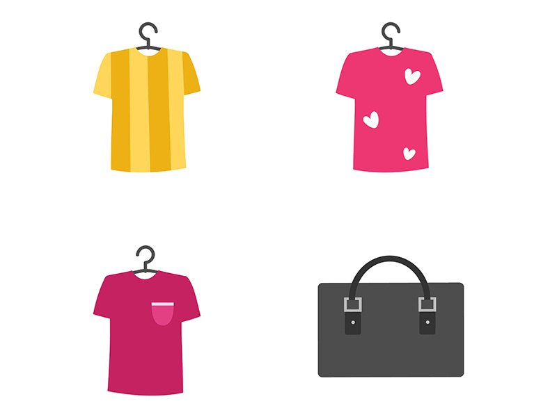 T shirts on hangers flat color vector objects set