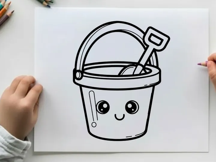 Cute smiling paint bucket with brush vector illustration
