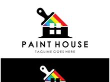 logo icon illustration house paint with a blend of brushes and rollers for house wall paint design, minimalist house, painting, interior, building, property business, wallpaper, vector concept