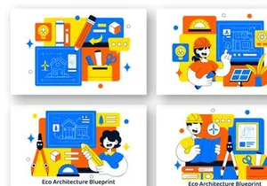 10 Eco Architecture Blueprint Illustration