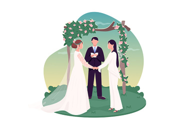 Lesbian couple getting married 2D vector web banner, poster preview picture