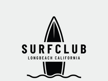 Vintage surfboard logo,surfing on summer beach.For business,badge,holiday, ,label,emblem.
