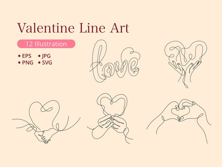 Heart Shaped Hands One Continuous Line Drawing preview picture