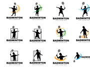Badminton Logo, Sport Branch Design, Vector Abstract Badminton Players Silhouette Collection