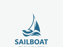 Sailboat vintage logo minimalist with wave, travel yacth or sailing boat vector design template