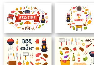 19 Barbecue and Grill Set Vector Illustration