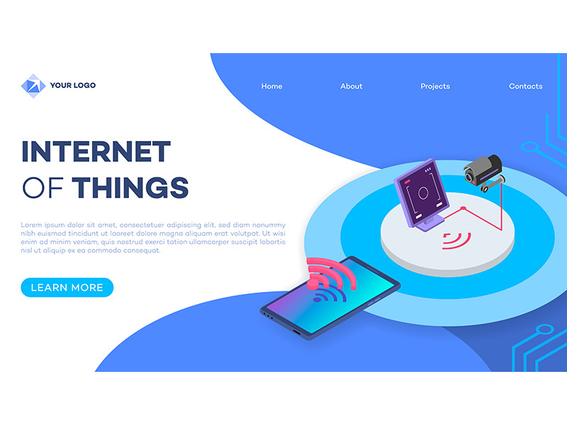 Security system landing page vector template with isometric illustration