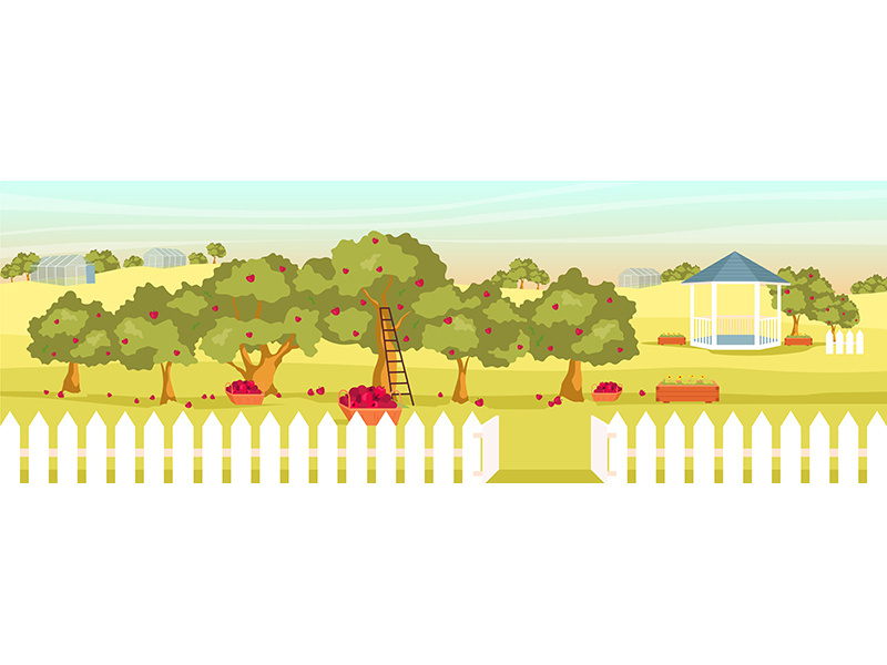 Apple garden flat color vector illustration