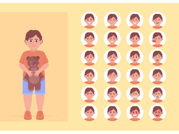 Little boy moods variety semi flat color character emotions set preview picture