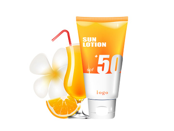 Orange scented sun lotion realistic product vector design preview picture