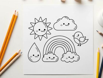 Cute weather elements set happy vector illustration