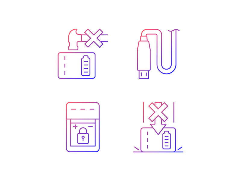 Powerbank for gadget user gradient linear vector manual label icons set