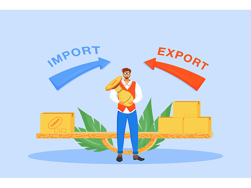 Import and export taxes flat concept vector illustration
