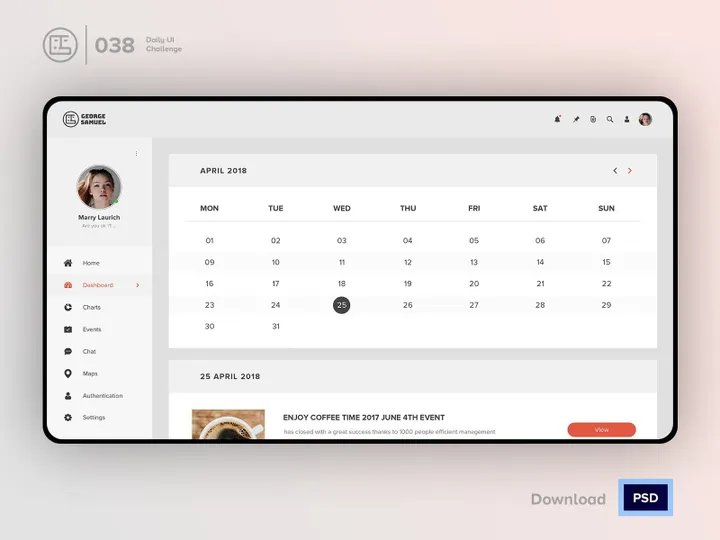 Calendar Dashboard | Daily UI challenge - Day 038/100