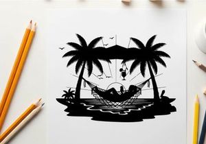 Relaxing silhouette of a person in a hammock between palm trees