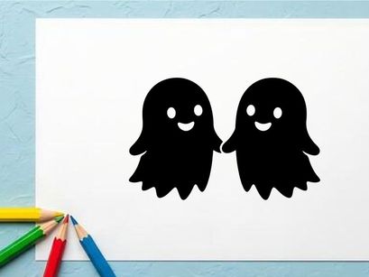Niedliche Geisterfiguren, die sich an den Händen halten in schwarzer Silhouette