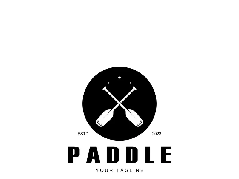 einfaches Paddel-Logo, Design für Surf-, Floß-, Kanu-, Boot-, Surf- und Rudersportausrüstung, Vektor