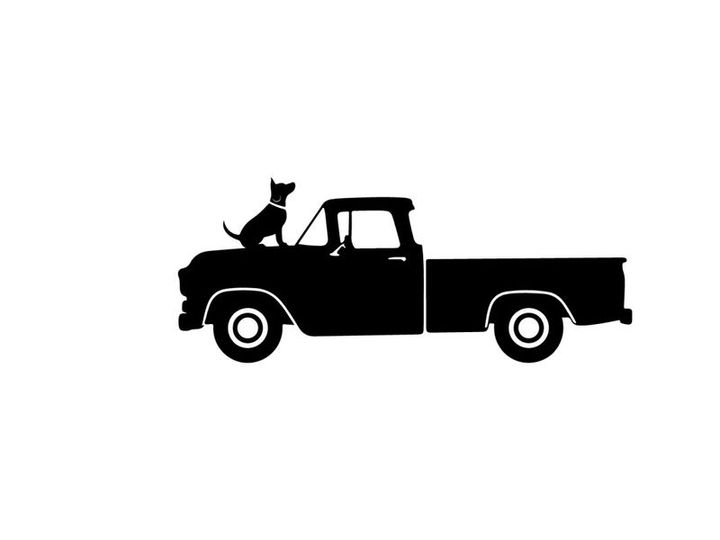 Silhouette of a cat sitting in a vintage pickup truck