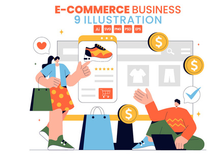 9 E-commerce Transactions Business Illustration