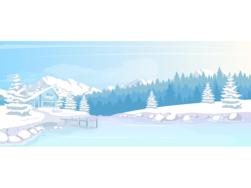 Residence in winter woods flat color vector illustration