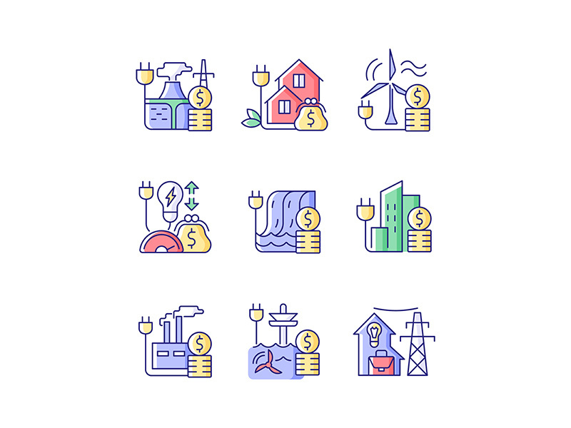 Energy prices RGB color icons set