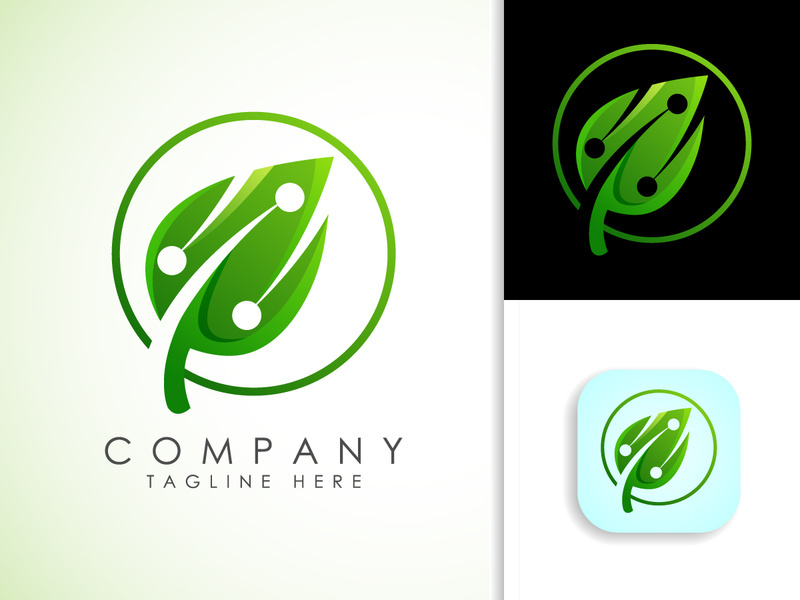 Green tech logo designs template, Creative nature technology concept logo symbol