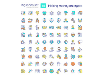 Making money on crypto RGB color icons set preview picture