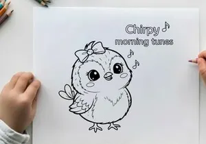 Cute singing baby bird morning tunes flat design vector illustration