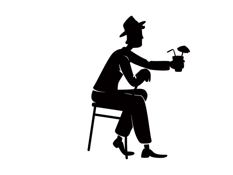 Man drinking alcohol black silhouette vector illustration