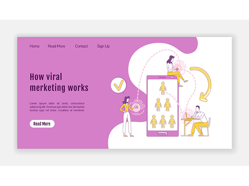 How viral marketing works landing page flat silhouette vector template