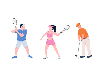 Tennis players couple flat color vector faceless character set preview picture