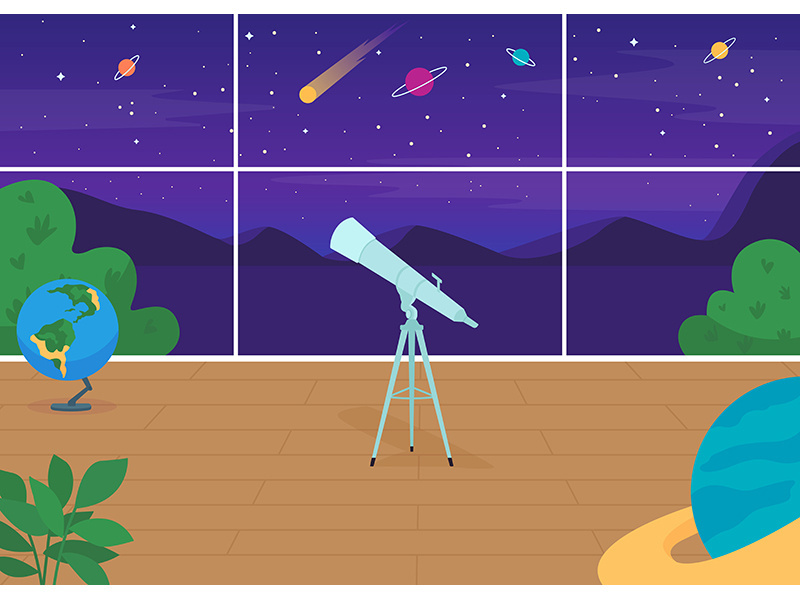 Astronomical observatory flat color vector illustration