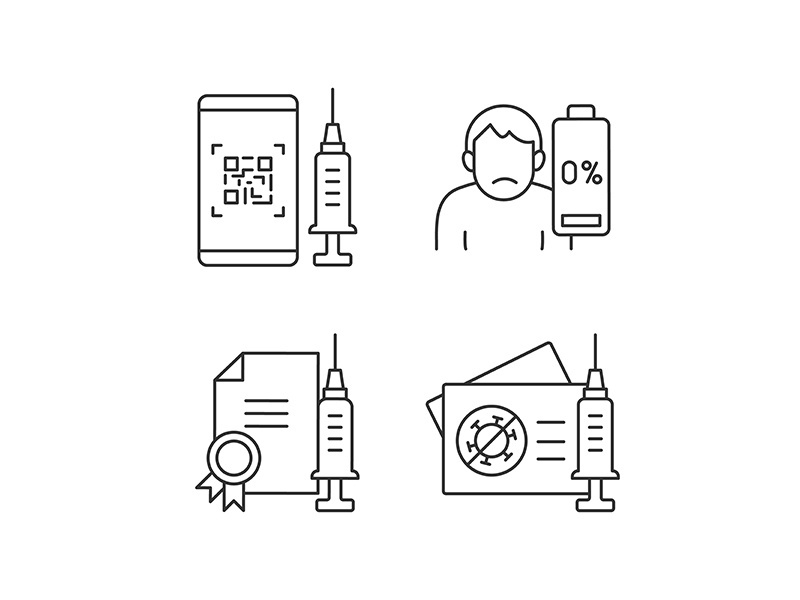 Covid vaccine quality linear icons set
