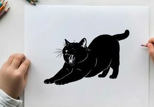 Black cat silhouette in a threatening posture silhouette