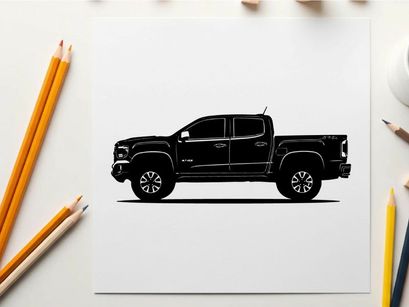 Silhouette of a black pickup truck on a white background