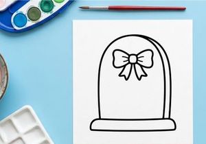 Elegant gift bow on empty picture frame for holiday decor. Minimalist white ribbon accent for seasonal home styling and celebration displays.