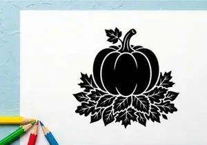 Silhouette of Pumpkin with Leaves for Fall or Halloween Decor
