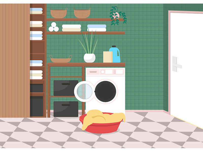 Laundry at home flat color vector illustration