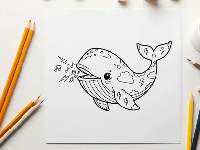 Singing whale with music notes vector illustration