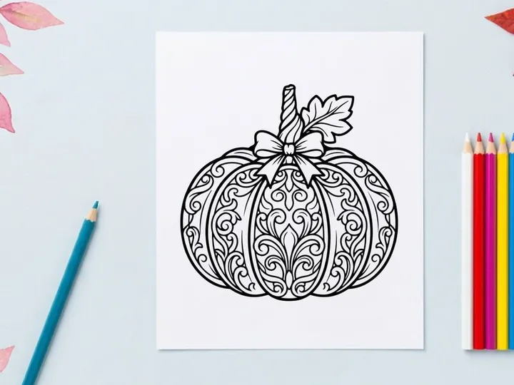 Ilustrasi seni garis labu hias. Gambar labu musim gugur yang rumit untuk halaman mewarnai.