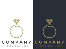 Abstract logo of jewelry ring with luxury diamond or gems.Isolated black and white background.Logo can be for jewelry brand and sign.