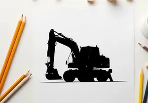 Silhouette of a large excavator machine on a white background