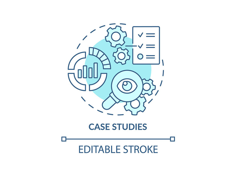 Case studies turquoise concept icon