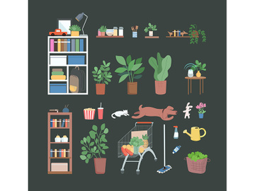 Household flat color vector objects set preview picture