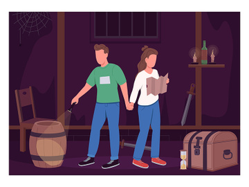 Couple in escape room flat color vector illustration preview picture