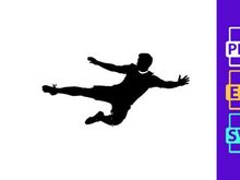 Silhouette of a soccer player in mid air kicking a ball with dynamic movement