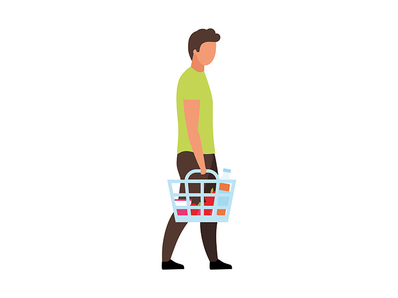 Man holding shopping basket semi flat color vector character
